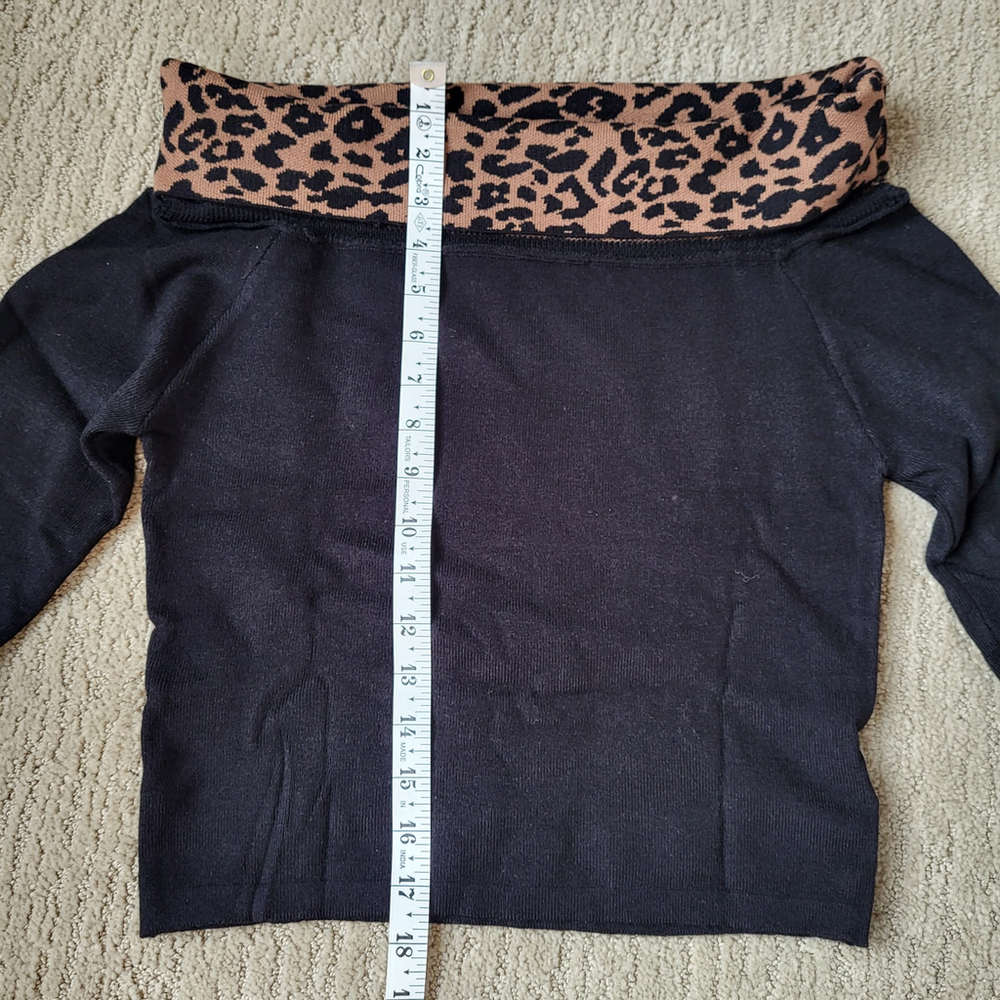 Women’s Off-Shoulder Long Sleeve Leopard Print Bodycon Top– lack – Size L – NWOT - Picture 3 of 8